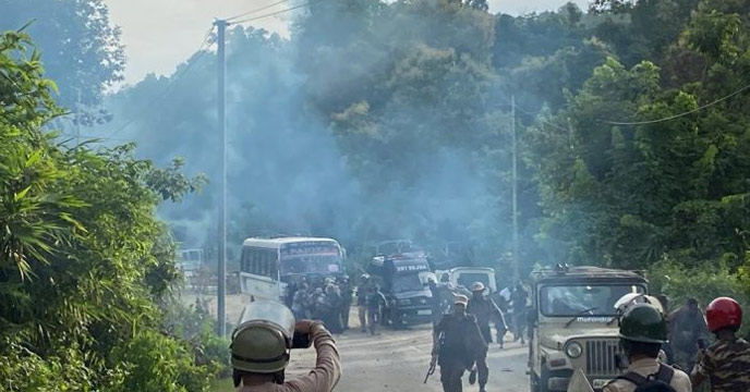 A still from a video of the Assam-Mizoram border clash on Monday